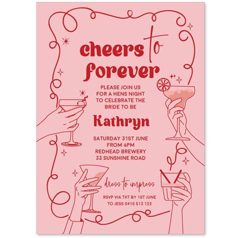 retro bar hens party invitations