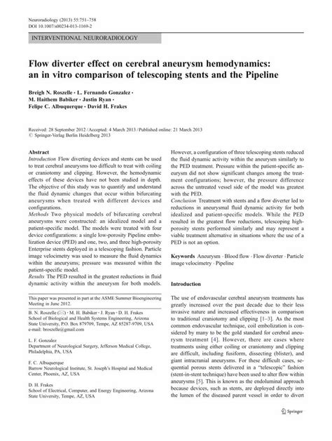 Pdf Flow Diverter Effect On Cerebral Aneurysm Hemodynamics An In