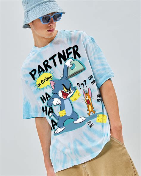 Buy Mens White And Blue Partner In Crime Tie And Dye Oversized T Shirt