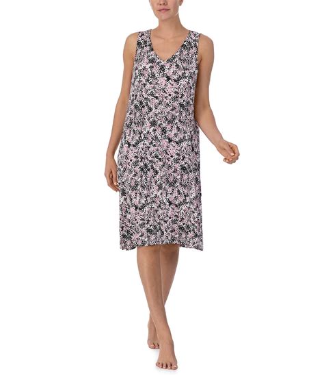 Donna Karan Sleeveless V Neck Jersey Knit Printed Short Gown Dillards