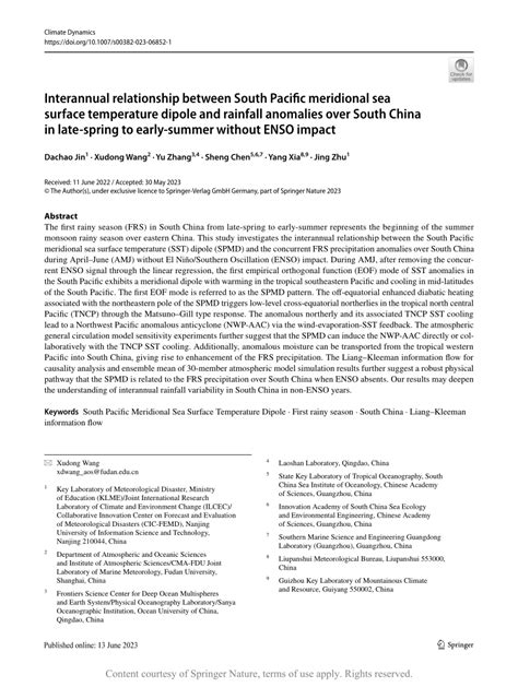 Interannual Relationship Between South Pacific Meridional Sea Surface