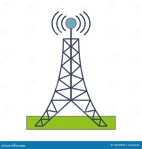 Telecommunication Antenna Tower Blue Lines Stock Vector Illustration