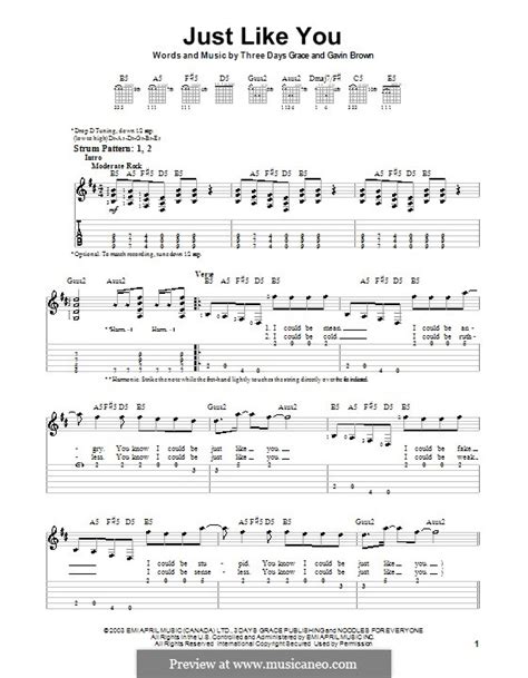 Just Like You (Three Days Grace) by G. Brown - sheet music on MusicaNeo