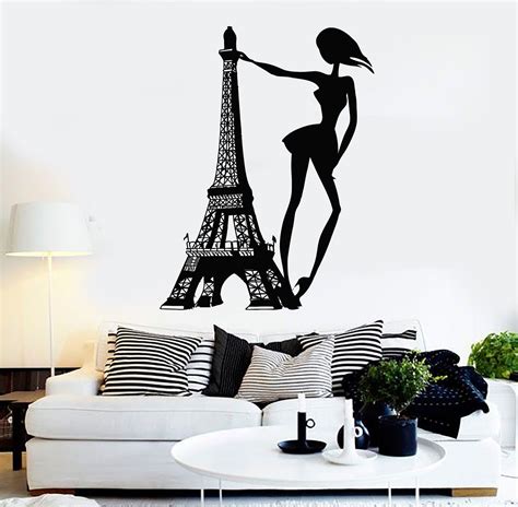 Vinyl Wall Decal Paris Woman Eiffel Tower Fashion Girl Room Stickers