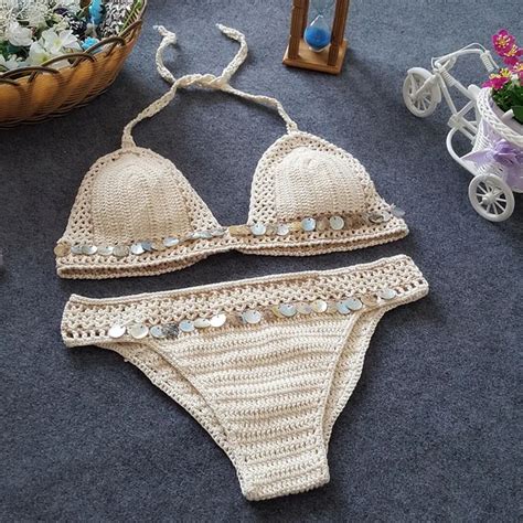 New Design Crop Tops Women Swimsuit 2017 Crochet Halter Bikini Handmade