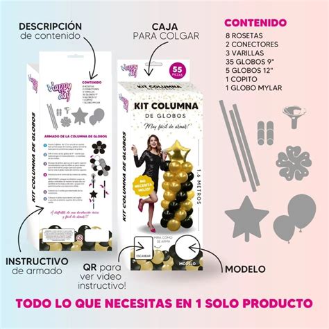 Kit Columna De Globos Modelo Feliz Cumple Plateado Kingo Cotill N