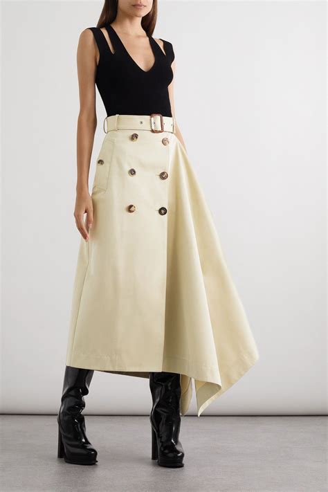 ALEXANDER MCQUEEN Asymmetric Belted Cotton Gabardine Midi Skirt New