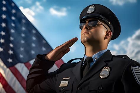 Premium AI Image | A officer in a uniform saluting in front of a USA flag