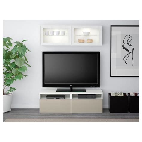 Bessto Cabinet Pour Tv Combin Portes En Verre Blanc Selsviken