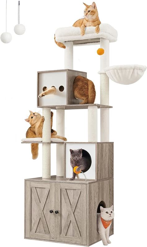 Buy Vasagle Feandrea Cat Tree With Litter Box Enclosure Greige At