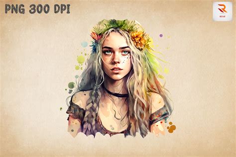 Pretty Hippie Girl Watercolor Graphic By Ricco Art · Creative Fabrica