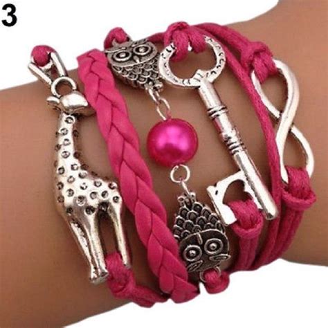 Hot Pink Giraffe Key Infiniti Leather Bracelet Leather Charm