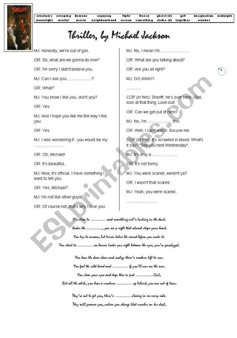 Michael Jacksons Thriller Key Esl Worksheet By Magdaneni