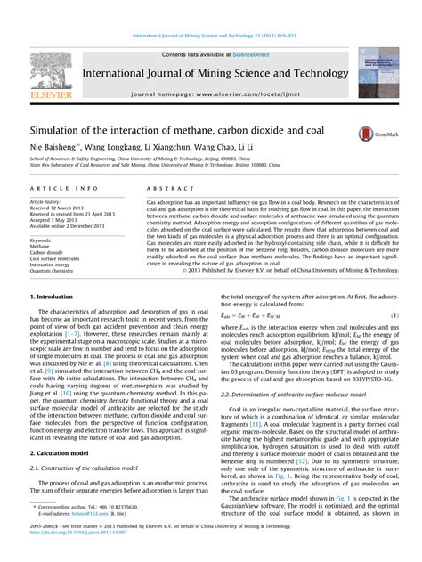 simulation   interaction  methane carbon dioxide  coal
