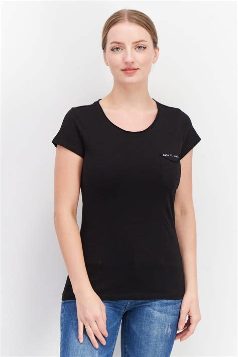 Buy Sinsay Women Round Neck Short Sleeve Front Pocket Top Black Online Brands For Less