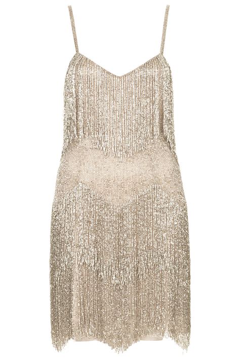 Topshop Beaded Fringe Tiered Dress By Kate Moss For Silver In Silver Lyst