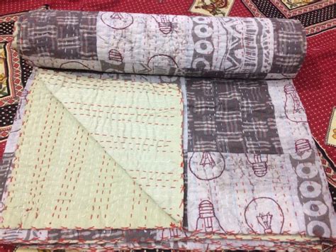 Patchwork Kantha Quilt Bedspread Cotton Handmade Indian Blanket