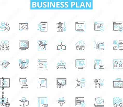 Business Plan Linear Icons Set Strategy Profitability Marketing