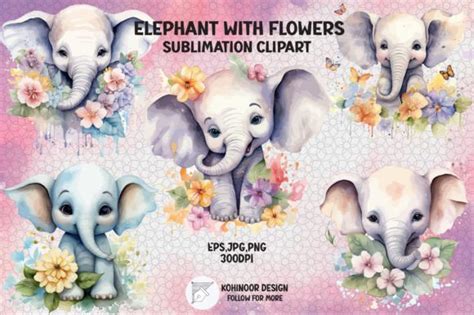 Cute Baby Elephant Watercolor Clipart Graphic By Kohinoor Design