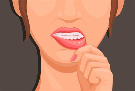 Women Touch Lips Sprue Symptoms Of Stomatitis Health Medical Symbol Illustration Cartoon