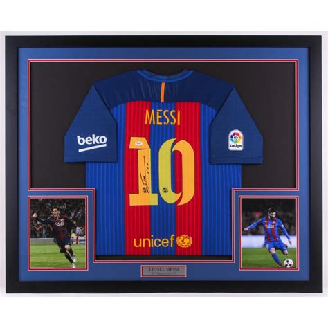 Lionel Messi Signed Barcelona X Custom Framed Jersey Display Psa