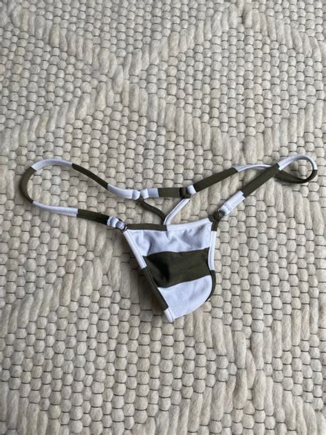 WICKED WEASEL SAILOR Stripe G String Bikini Bottom Khaki Ivory Size