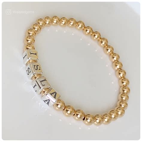 14k Beaded Name Bracelet Personalized Beaded Bracelet Gold Filled