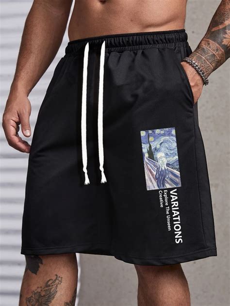 Extended Sizes Men Letter Graphic Drawstring Waist Shorts Shorts