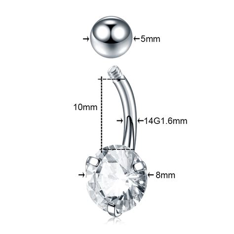 Anneau De Nombril D 14G 1 6X10X5X8mm Piercing De Nombril En Acier