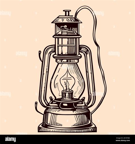 Retro Kerosene Lamp Hand Drawn Sketch In Doodle Style Illustration