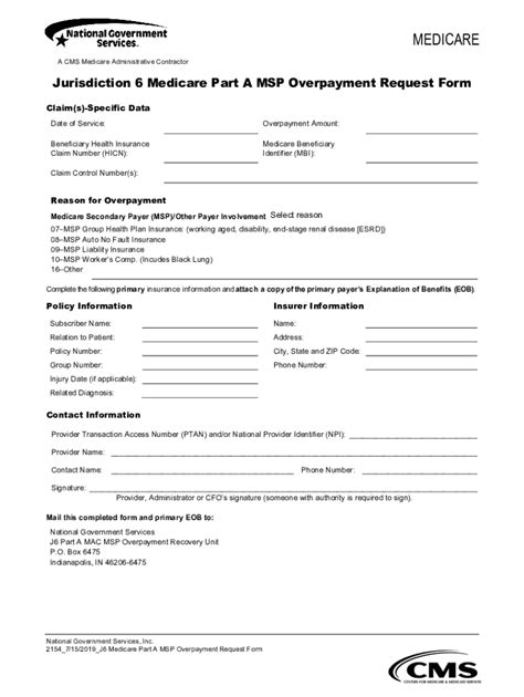 Fillable Online Jurisdiction 6 Medicare Part A Msp Overpayment Request Form Jurisdiction 6