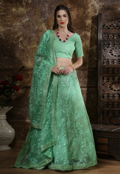 Green Organza Circular Lehenga Choli