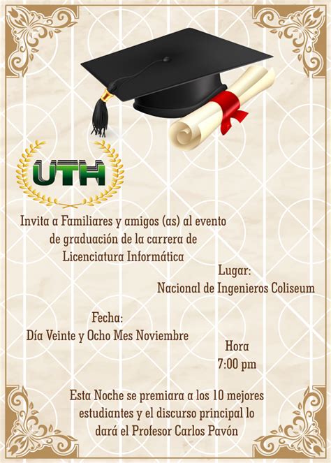 Plantilla elegante de invitación a graduación con diseño realista