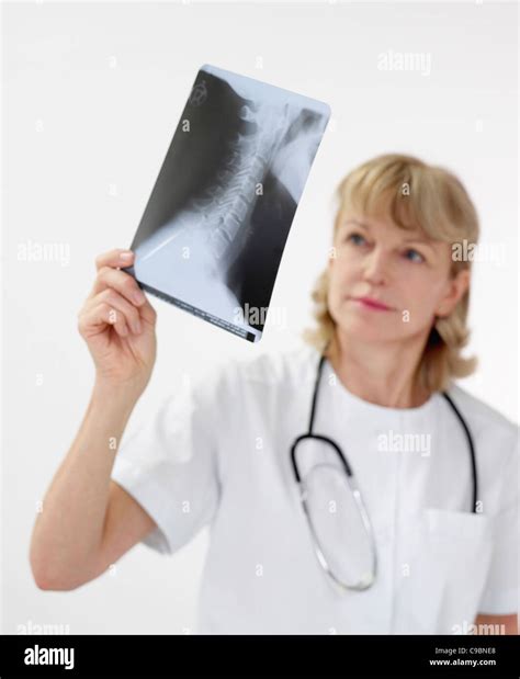 Mature Female Doctor Examining X Ray Stock Photo Alamy