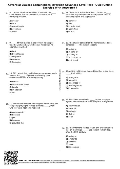 Solution Adverbial Clauses Conjunctions Inversion Advanced Level