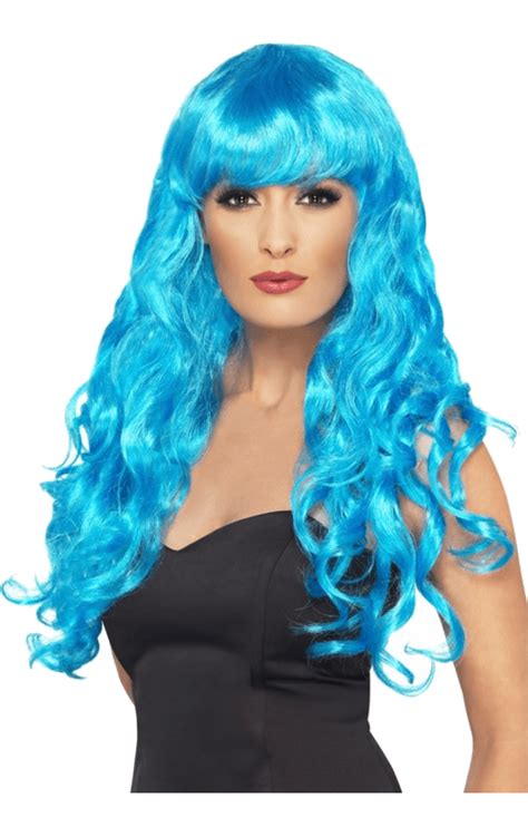 Siren Long Curly Blue Wig Angels Fancy Dress Warehouse