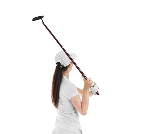 Premium Photo Woman Holding Golf Club On White Background