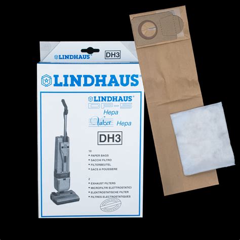 Xlh30019 Lindhaus Oem Paper Bag Pack Of 10 Type Dh3 With 2 Exhaust Filters For Dp 5 Hepa