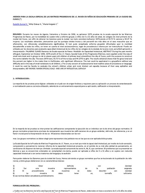 Test De Evalucion Raven Escala General Sicología Y Ciencia Cognitiva Ciencia Cognitiva