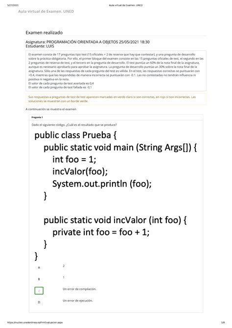 Examen Poo Jun A Sem Aula Virtual De Examen Uned Examen