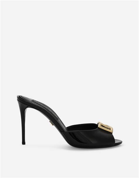 Patent Leather Mules With Dg Logo In Black For Women Dolceandgabbana®