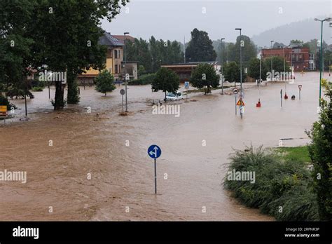 The River Sora Runs Through The City Centre Of Medvode After Major