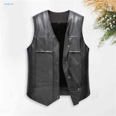 Men Sleeveless Vest Pockets Men Waistcoat Men's Faux Leather Motorcycle Vest Stylish and Warm ...