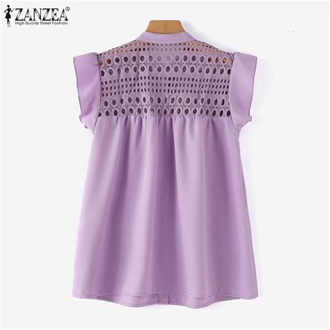 Cheap Zanzea Women Short Sleeve Lace Patchwork Hollow Out Casual Loose