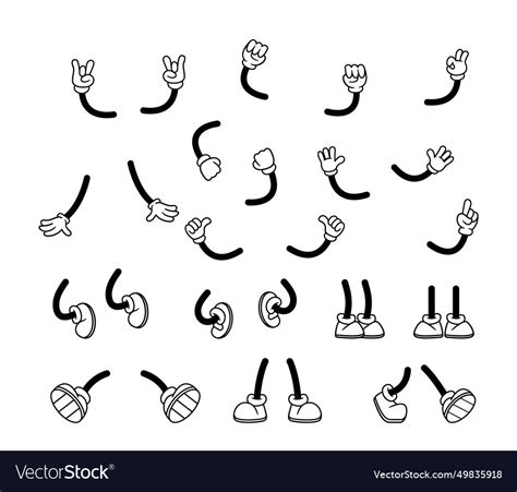 Isolated hands and legs in cartoon retro style Vector Image