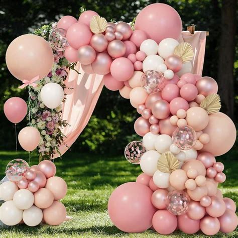 150pcs Pink Balloons Garland Arch Kit Retro Dusty Pink Nude Rose Gold White Confetti Latex