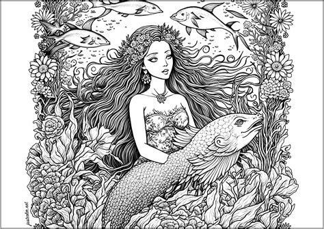 Una Simpatica Sirena Con Il Suo Pesce Disegni Di Sirenas Da Colorare