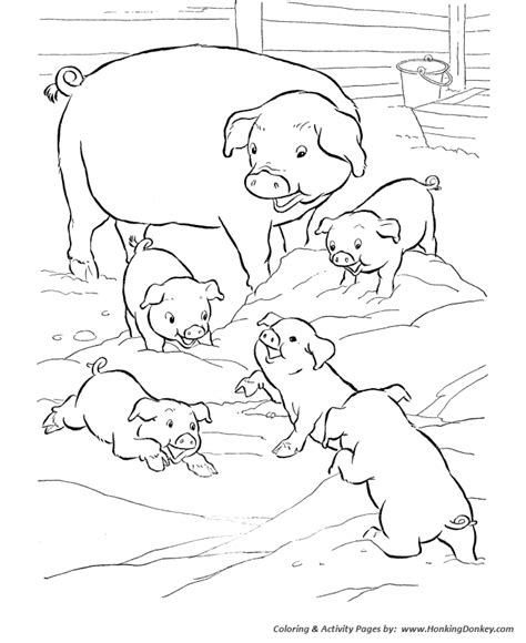 Farm Animal Coloring Pages | Pigs play in the mud Coloring Page and ...