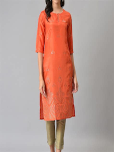 Buy W Women Orange Ethnic Motifs Printed Keyhole Neck Kurta Kurtas