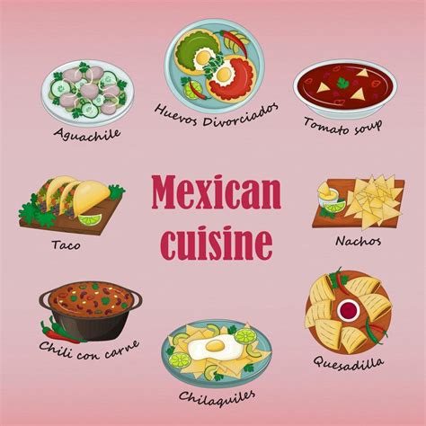 Set Of Mexican Dishes On Pink Background Latin American Traditional